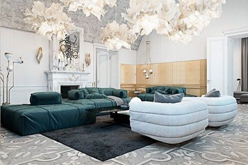 پذیرایی با مبلمان و چیدمان مدرن و لوکس