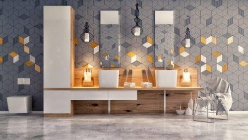 طرح حمام هایی دارای دو عدد روشویی