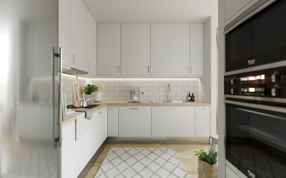 آشپزخانه با دو دیوار کابینت خور