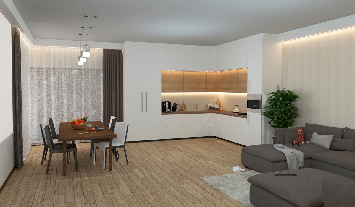 آشپزخانه با دو دیوار کابینت خور