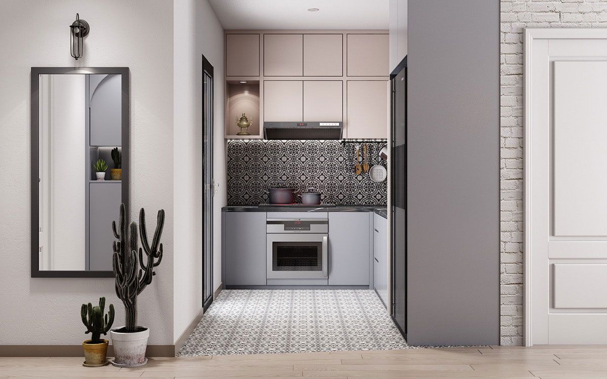 آشپزخانه با دو دیوار کابینت خور