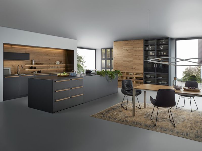 کابینت آشپزخانه سفید و مشکی و چوب
